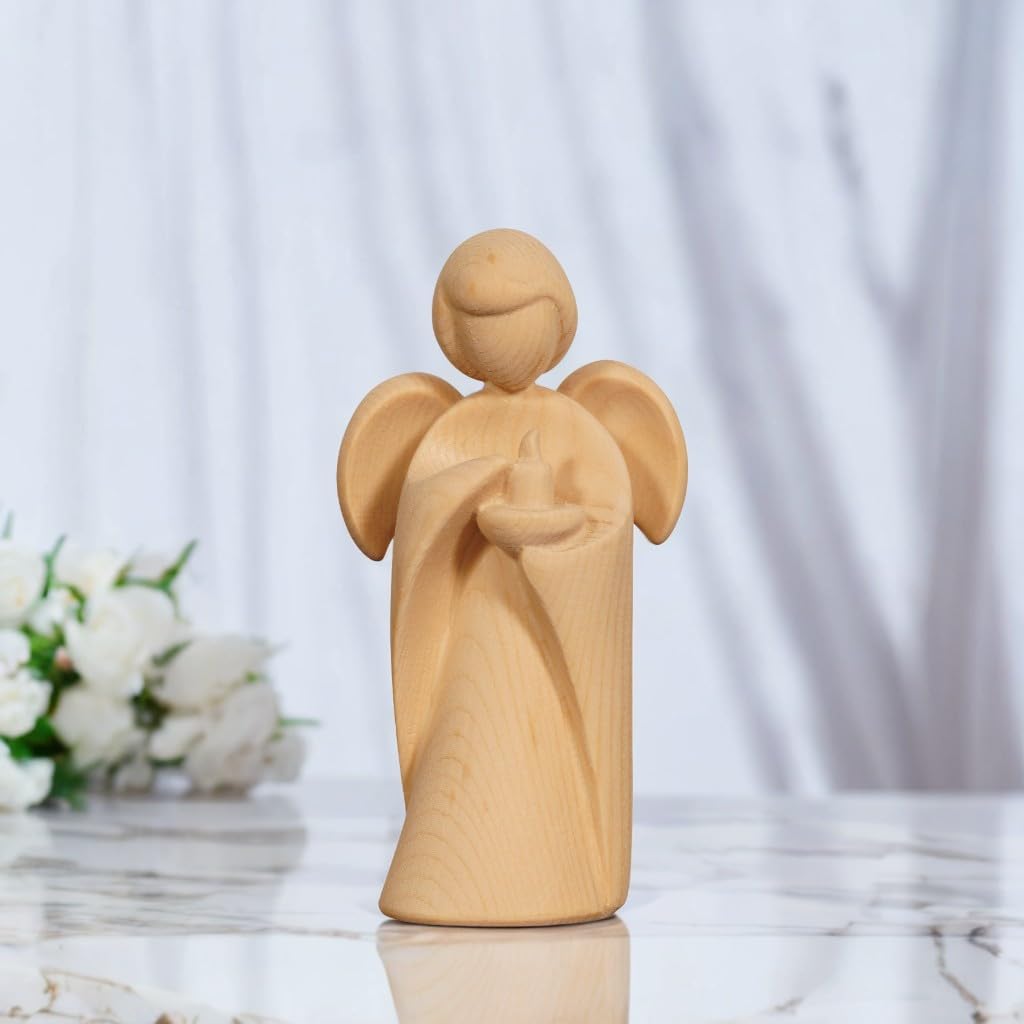 Moderner Schutzengel aus Zirbelkiefer Holz – Tauf- und Kommunionsgeschenk