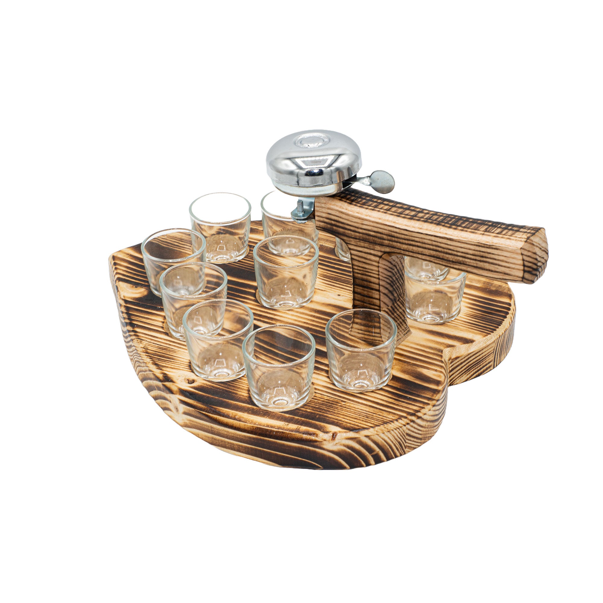 Schnapsbrett Herzform mit Glocke - 11 Gläser