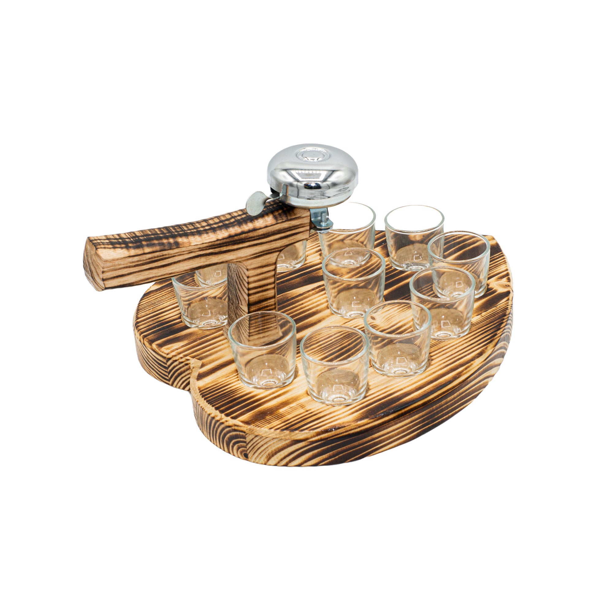 Schnapsbrett Herzform mit Glocke - 11 Gläser